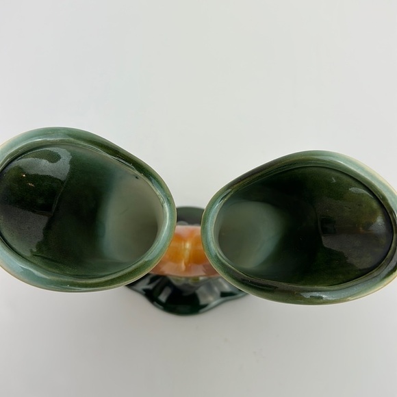 Vintage Hull Pottery Double Cornucopia Vase 103 Mottled Orange and Green - Picture 9 of 15